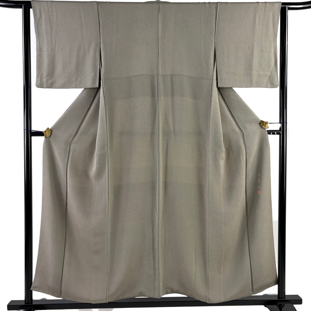 江戸小紋 身丈155cm 裄丈62.5cm S 袷 落款あり 鮫 灰緑 正絹 秀品 【中古】