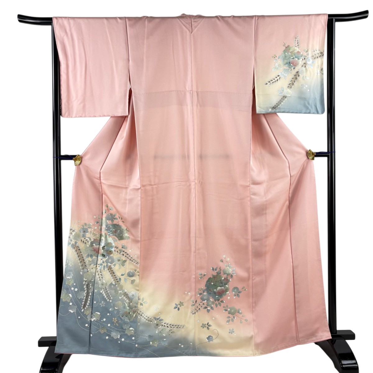 【美品】 訪問着 身丈165.5cm 裄丈65cm M 袷 雪輪 草花 金銀彩 ぼかし ピンク 正絹 秀品 【中古】