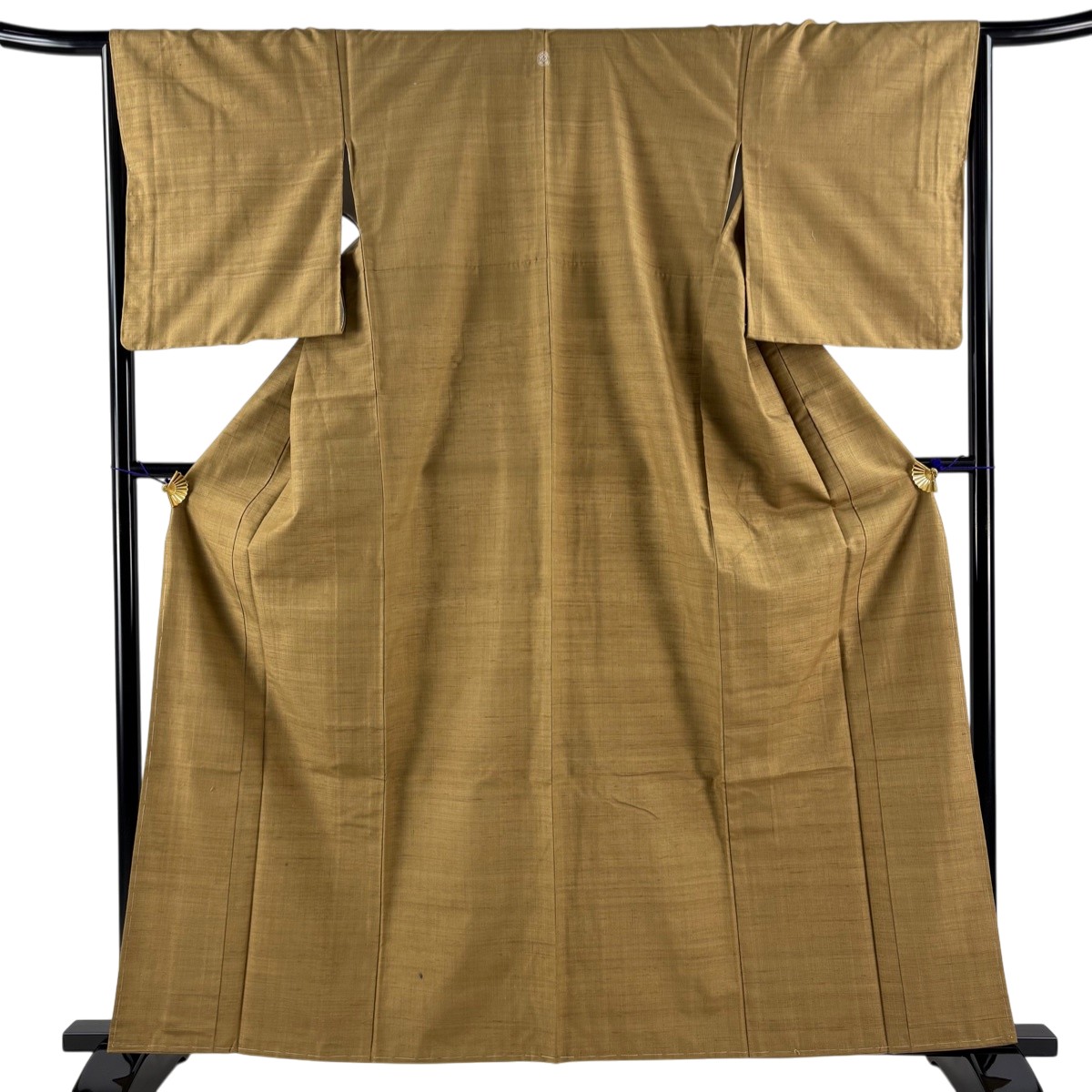 紬 身丈160.5cm 裄丈66cm M 袷 茶色 正絹 秀品 一つ紋 【中古】