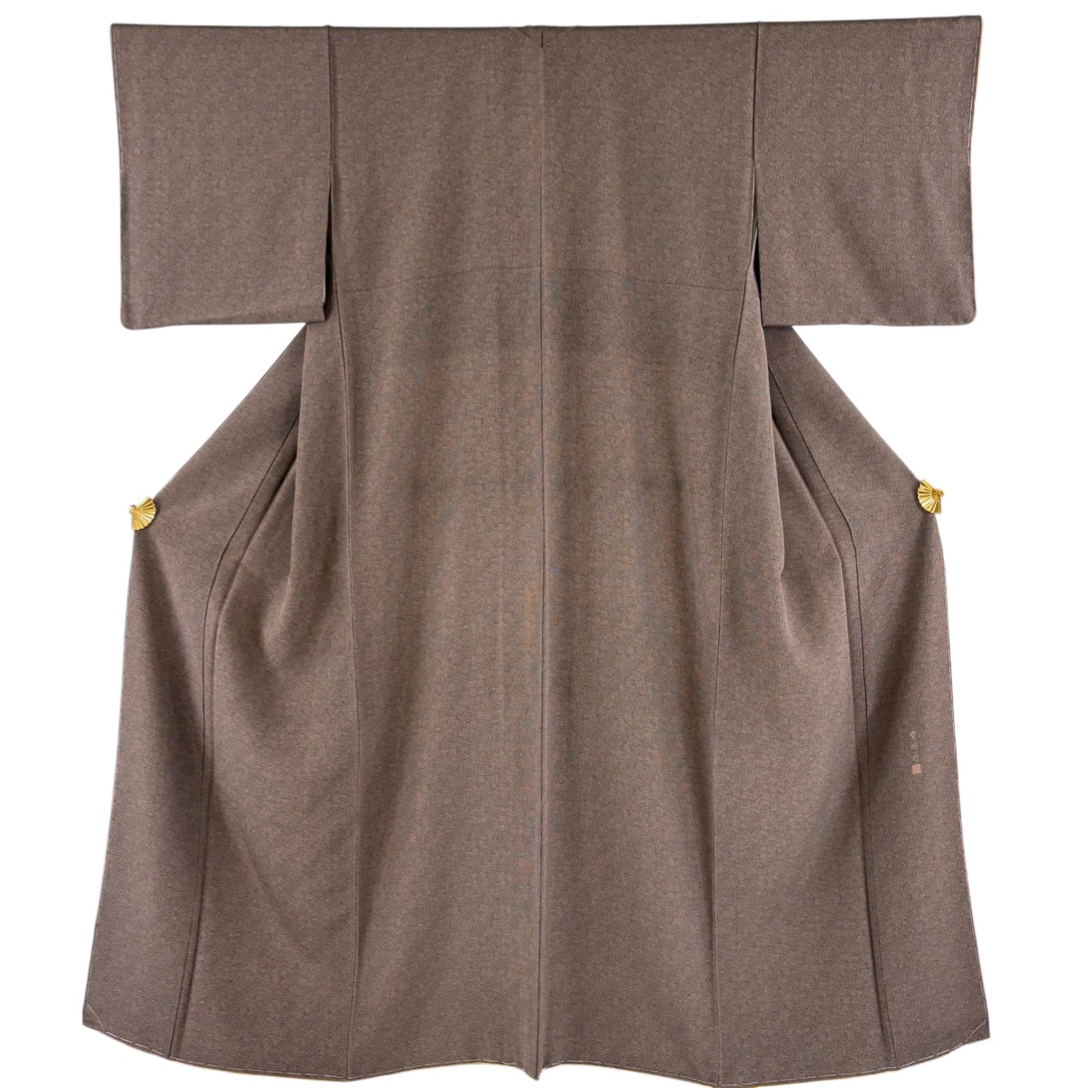 【美品】 小紋 身丈157.5cm 裄丈62.5cm S 袷 落款あり 幾何学 焦茶色 正絹 秀品 【中古】 msp30