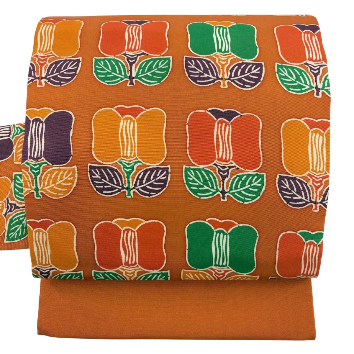【美品】 名古屋帯 秀品 草花 オレンジ 正絹 【中古】