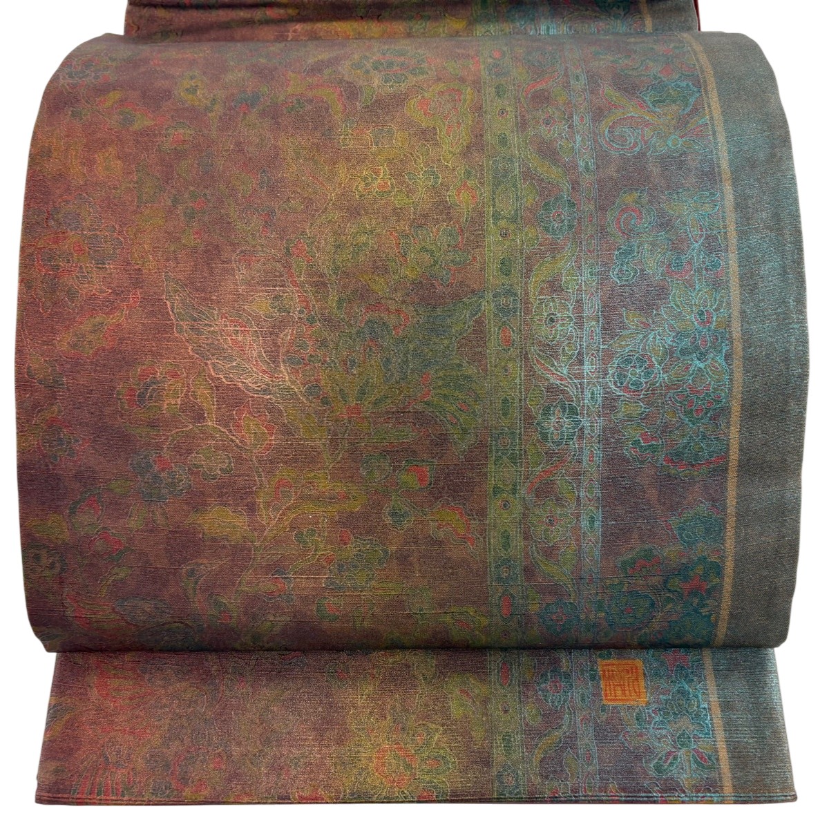 【美品】 袋帯 秀品 落款あり 草花 鳳凰 金彩 茶色 全通 正絹 【中古】