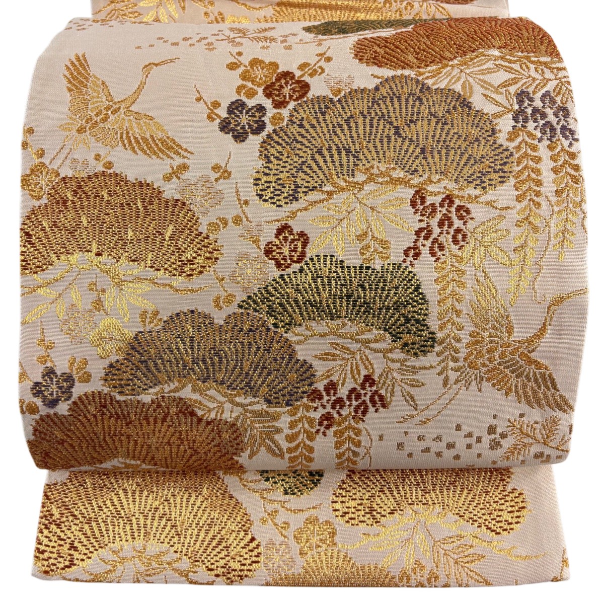 【美品】 袋帯 秀品 笠松 鶴 金糸 ベージュ 六通 正絹 【中古】 6,512円