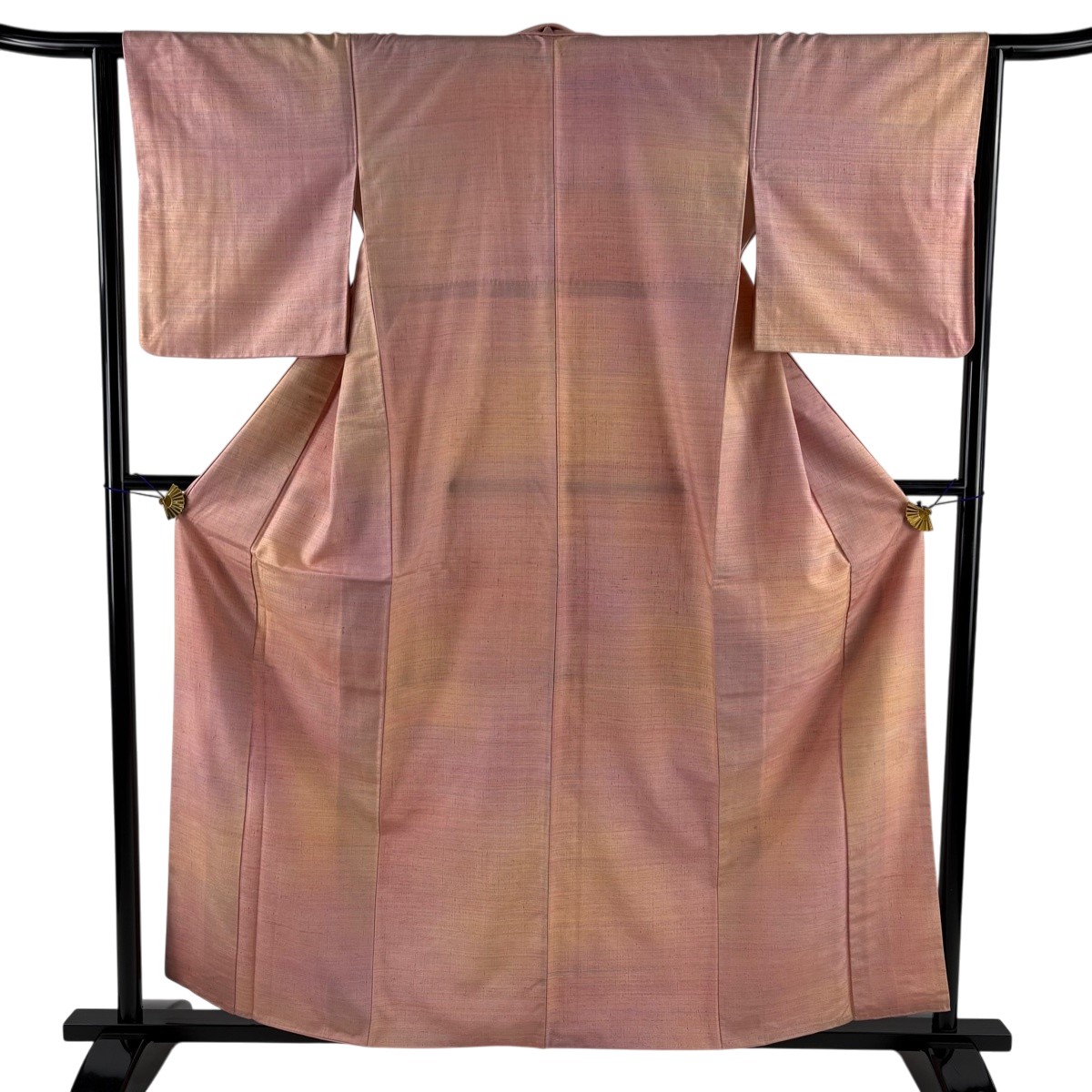 紬 身丈159.5cm 裄丈63cm S 袷 ぼかし柄 ピンク 正絹 名品 【中古】