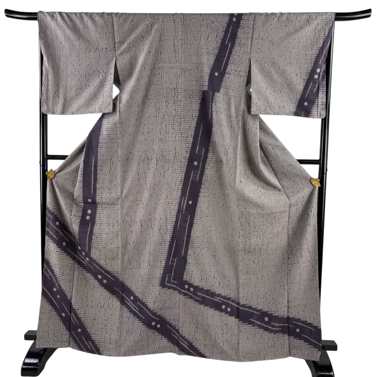訪問着 身丈167cm 裄丈67.5cm L 袷 紬地 幾何学 絞り 灰紫 正絹 名品 【中古】