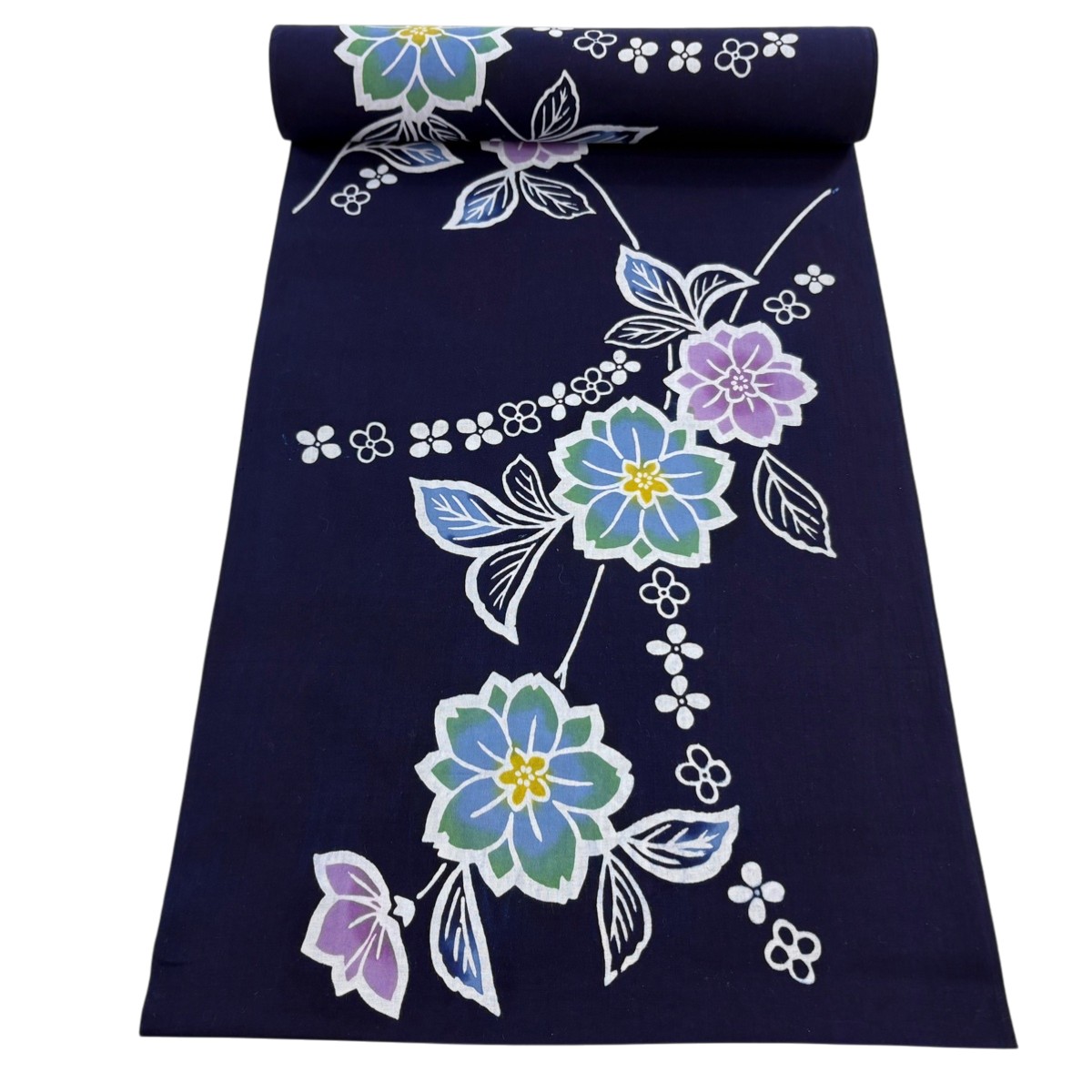 反物 優品 小紋 草花 濃紺 綿 【中古】