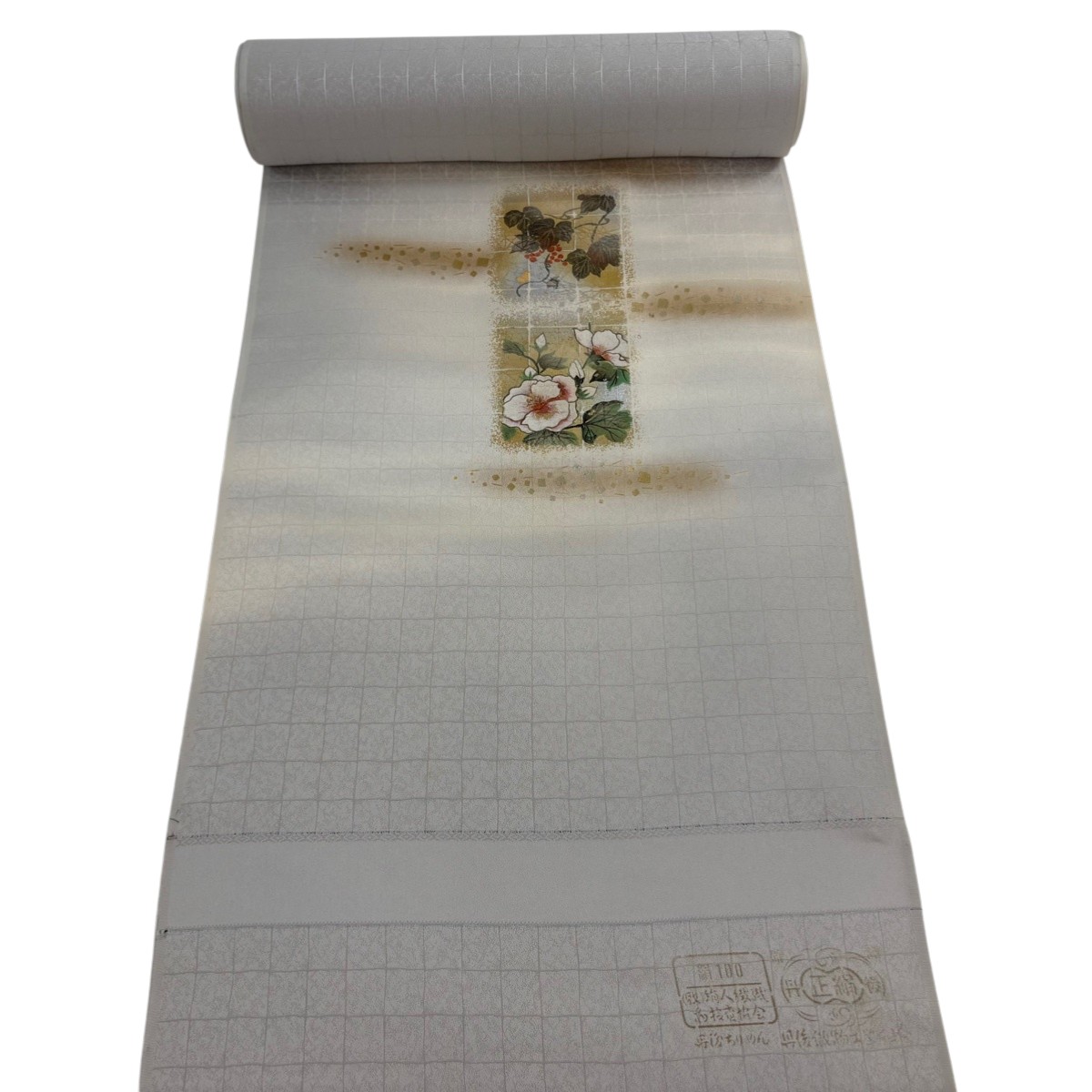 反物 秀品 付下げ 草花 金彩 ぼかし 灰色 正絹 【中古】