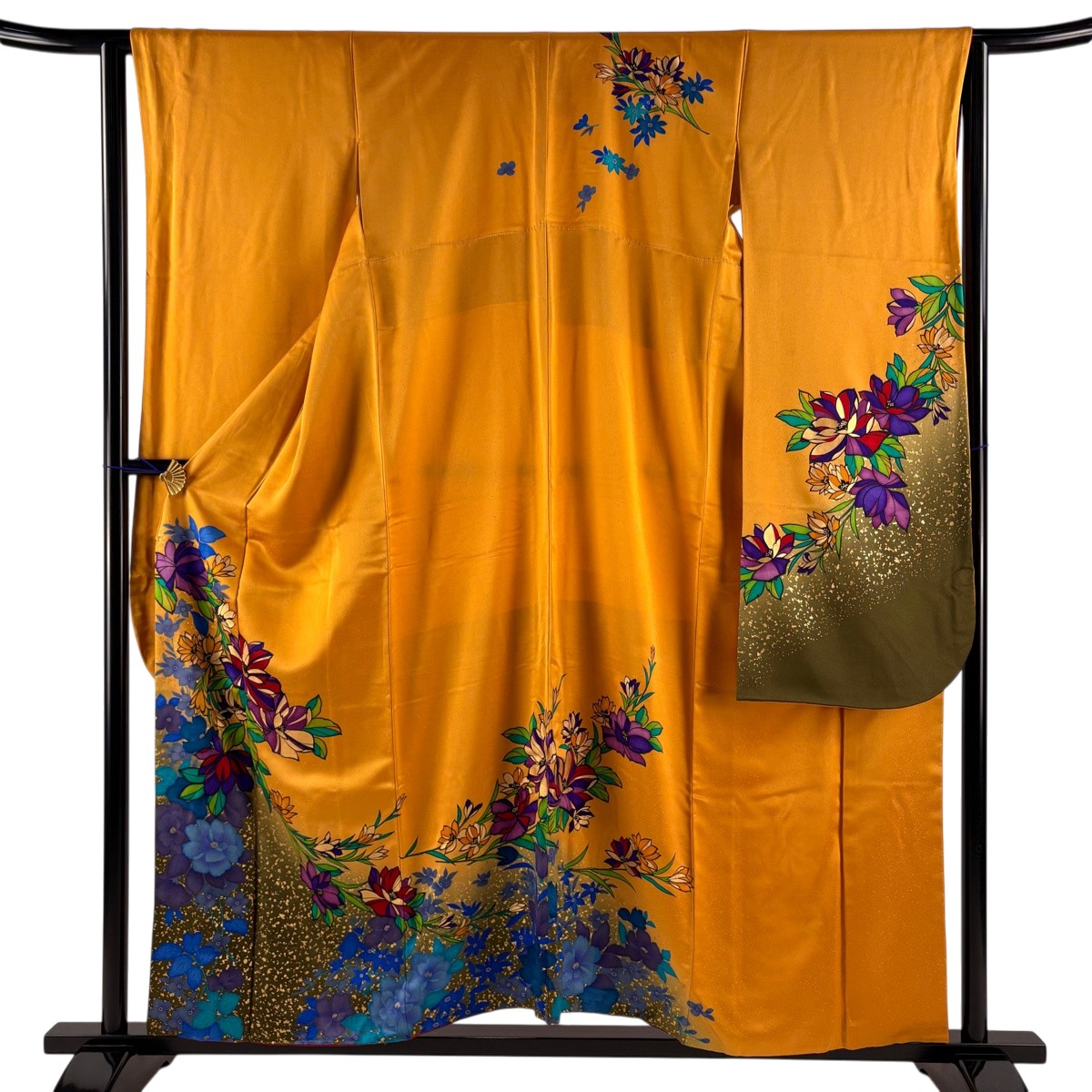 振袖 身丈155.5cm 裄丈63cm S 袷 草花 金彩 ぼかし 山吹色 正絹 秀品 【中古】 msp30