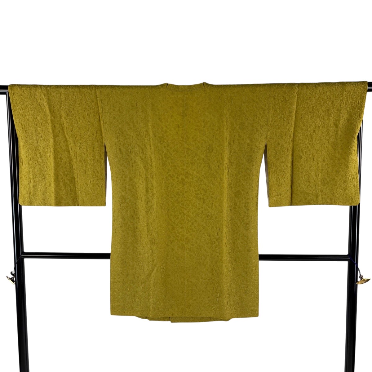 道行 身丈90cm 裄丈66.5cm M 和装コート 角衿 地紋 黄土色 正絹 秀品 【中古】 msp30