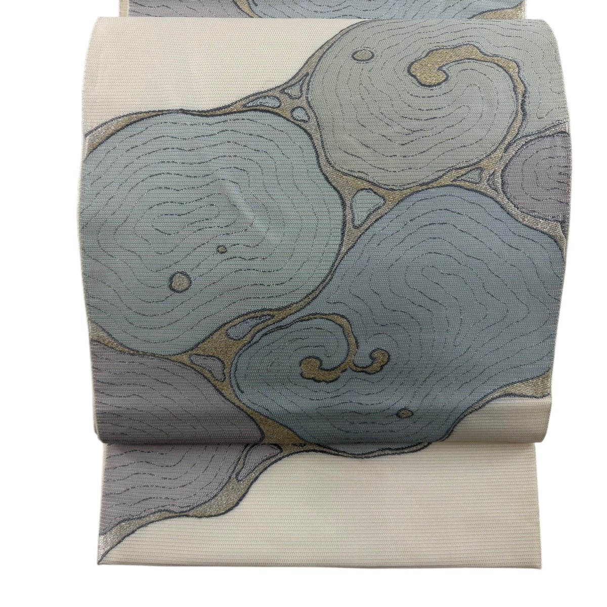 袋帯 秀品 夏帯 流水 箔 クリーム 六通 正絹 【中古】