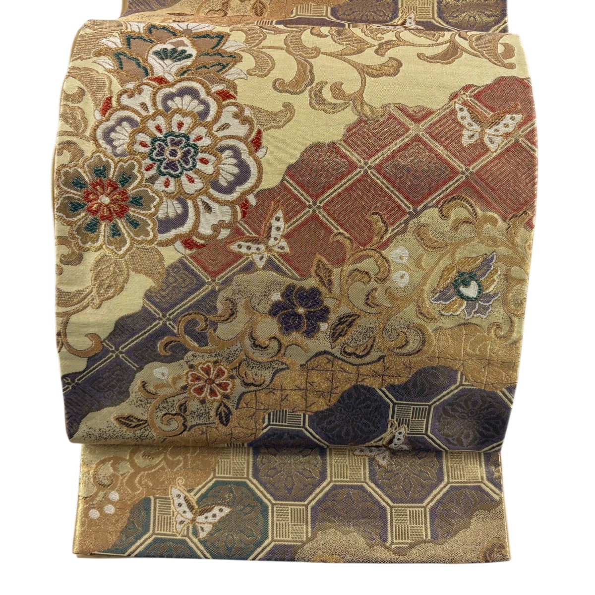 【美品】 袋帯 秀品 華文 花唐草 金糸 箔 金色 六通 正絹 【中古】