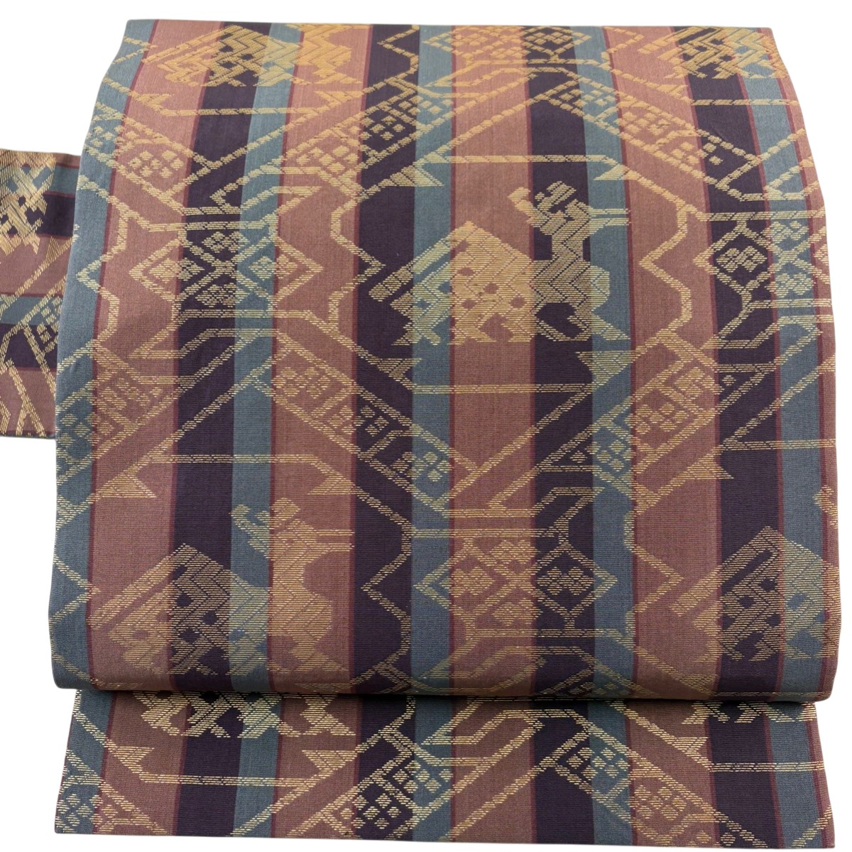 【美品】 名古屋帯 秀品 有栖川文 縞 箔 茶色 正絹 【中古】