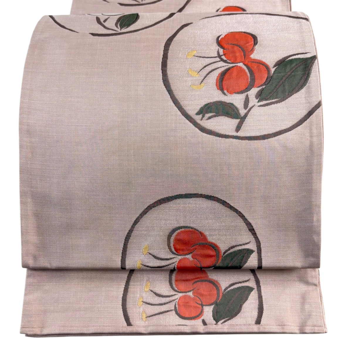 【美品】 袋帯 名品 木屋太 落款あり 関西仕立て 草花 丸文 ピンク 六通 正絹 【中古】