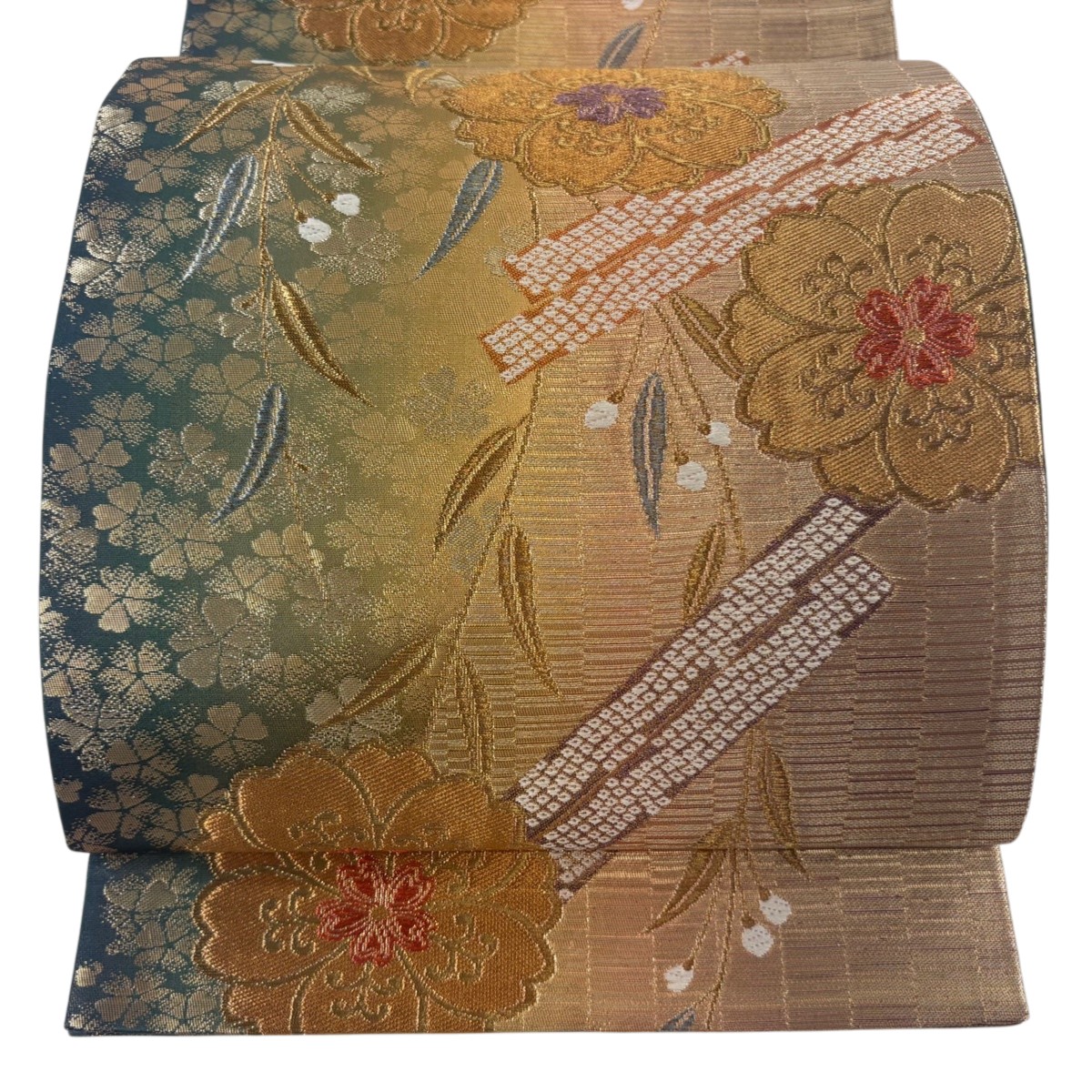 【美品】 袋帯 秀品 桜 金糸 箔 金色 六通 正絹 【中古】
