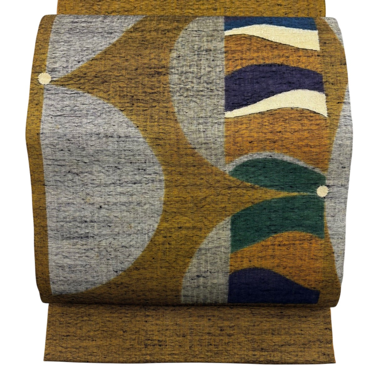 【美品】 袋帯 秀品 夏帯 幾何学模様 山吹茶色 お太鼓柄 正絹 【中古】