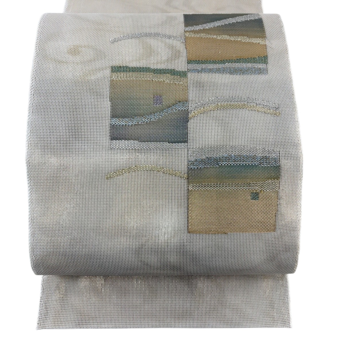 【美品】 袋帯 秀品 色紙 幾何学模様 金銀糸 箔 ベージュ お太鼓柄 正絹 【中古】