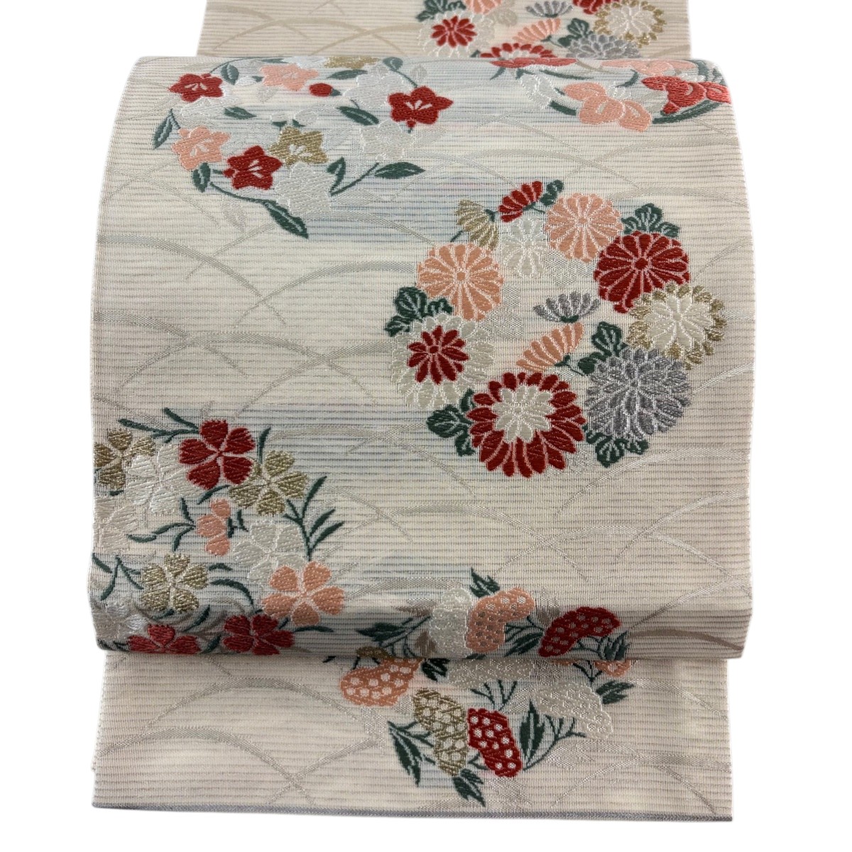 【美品】 袋帯 秀品 夏帯 絽 関西仕立て 花丸文 芝 金銀糸 唐織 ベージュ 六通 正絹 【中古】 8,732円