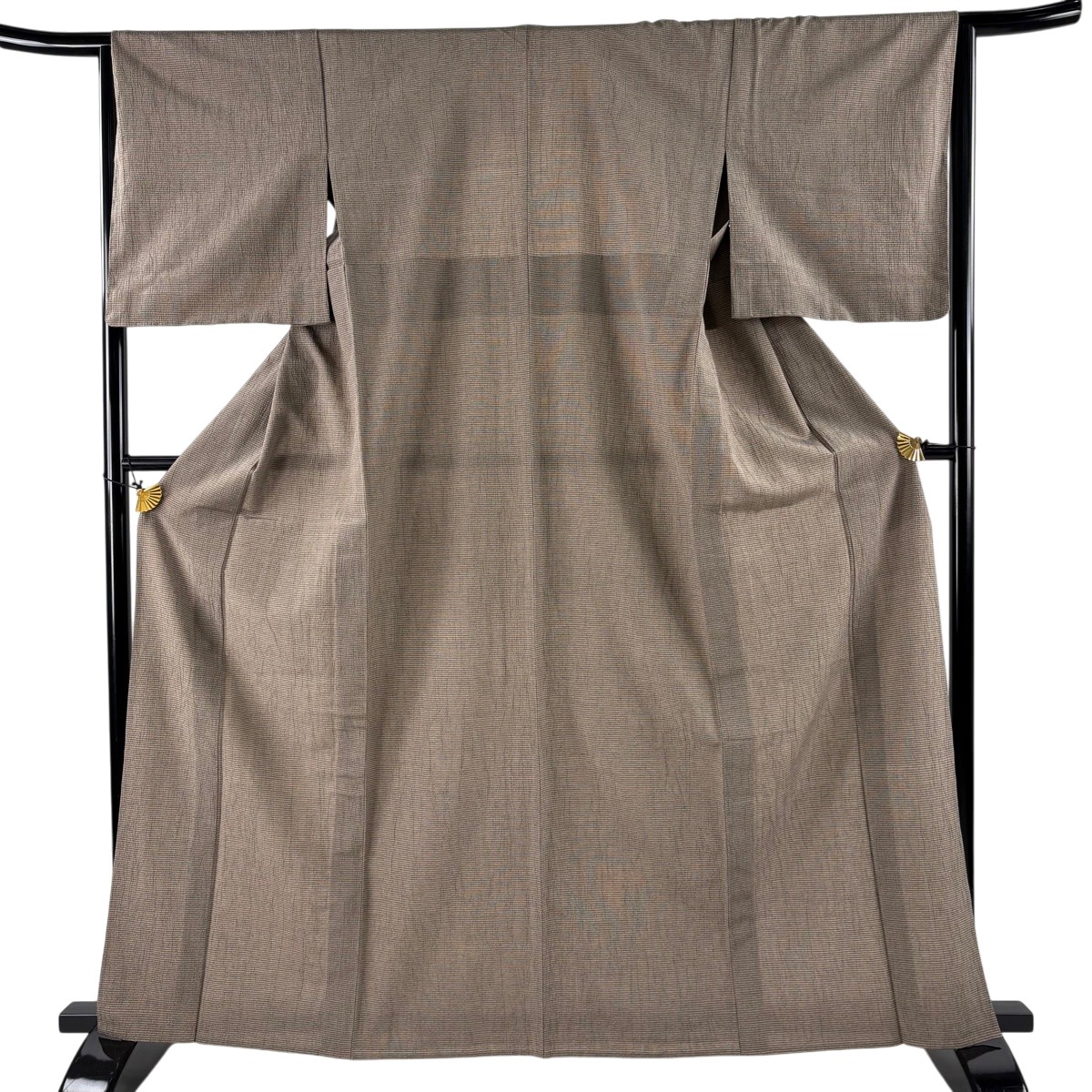 【美品】 紬 身丈165cm 裄丈65cm M 単衣 縞 茶色 正絹 名品 【中古】 msp30