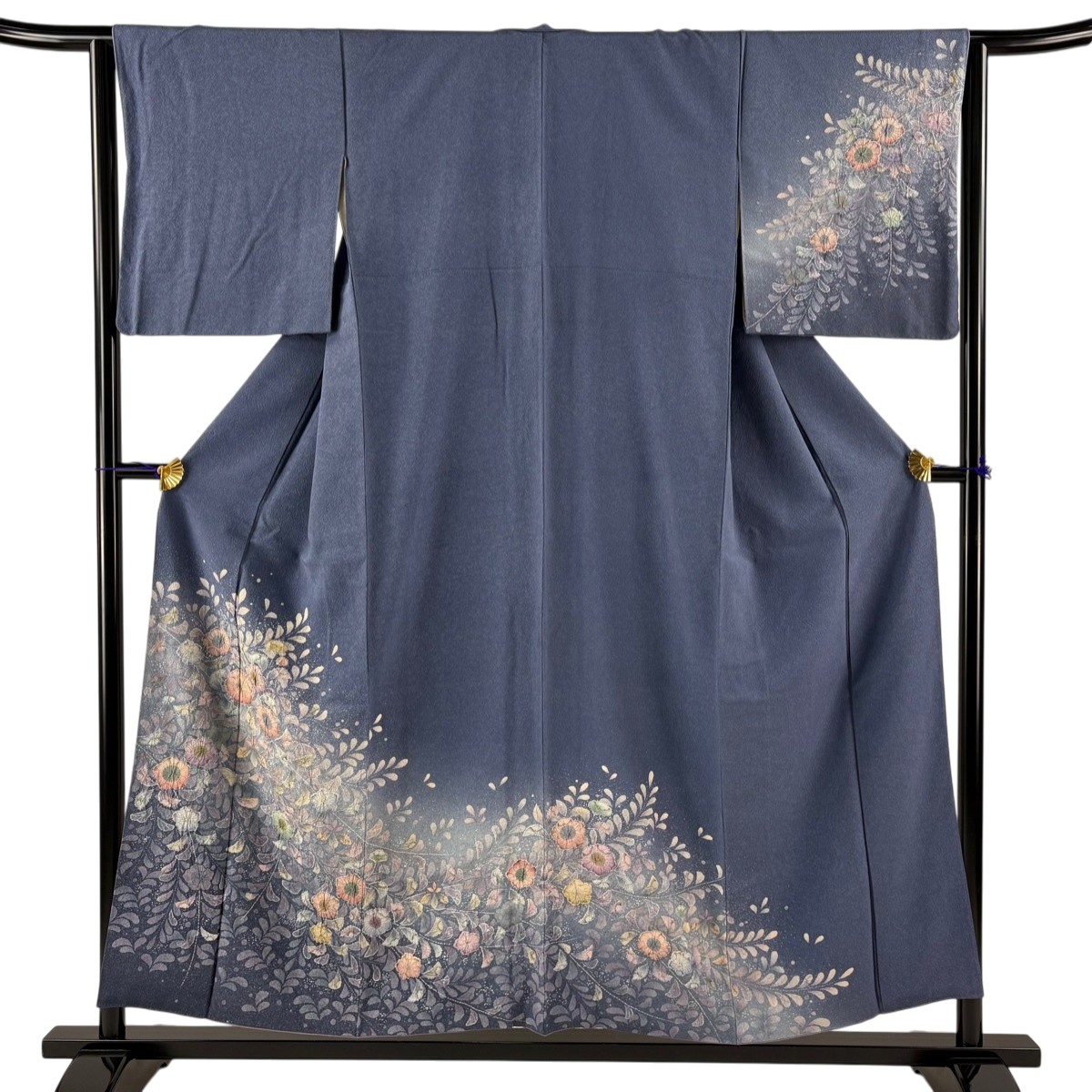 訪問着 身丈154.5cm 裄丈64cm M 袷 辻が花 ぼかし 青紫 正絹 秀品 【中古】 msp30