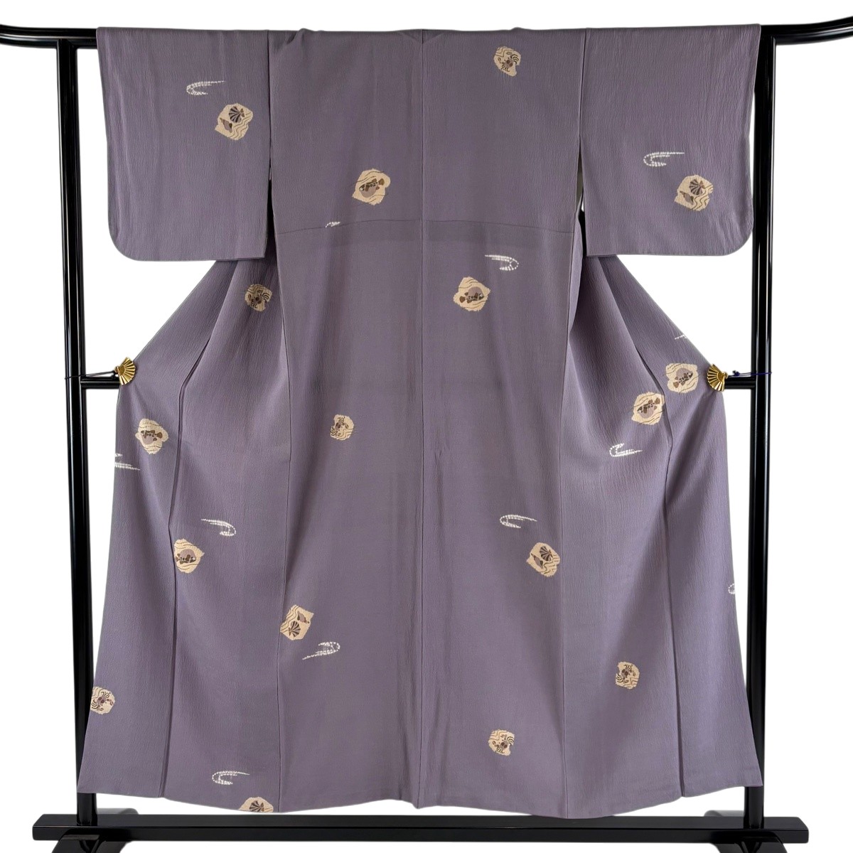 小紋 身丈153cm 裄丈63cm S 袷 ふく 蟹 絞り 薄紫 正絹 秀品 【中古】