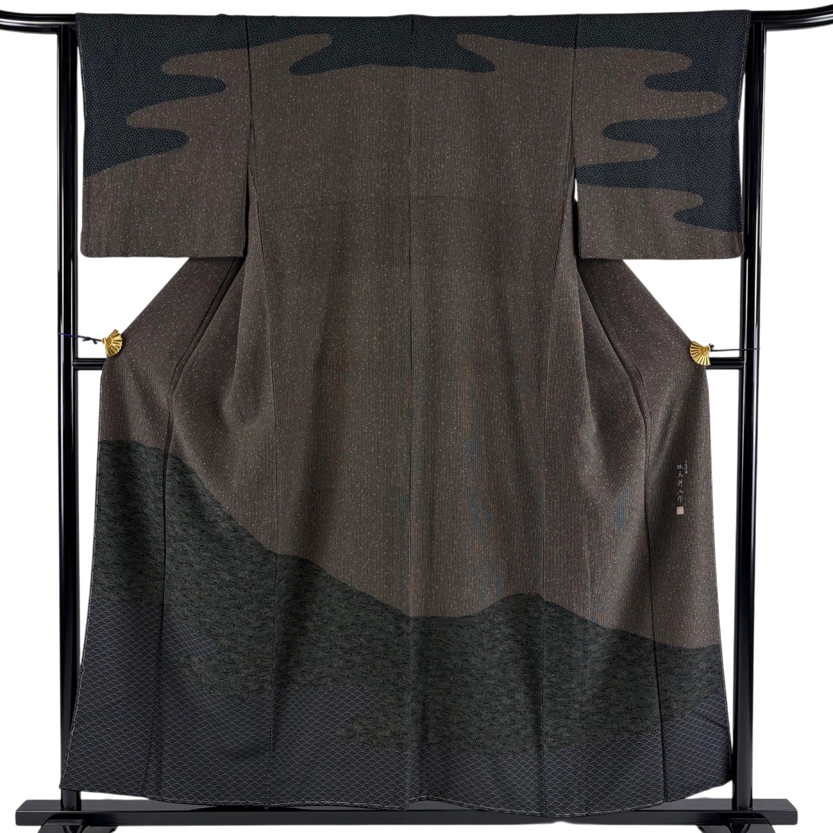 【美品】 訪問着 身丈156cm 裄丈63cm S 袷 坂尻耕人 落款あり 流水 青海波 焦茶色 正絹 秀品 【中古】 8,378円