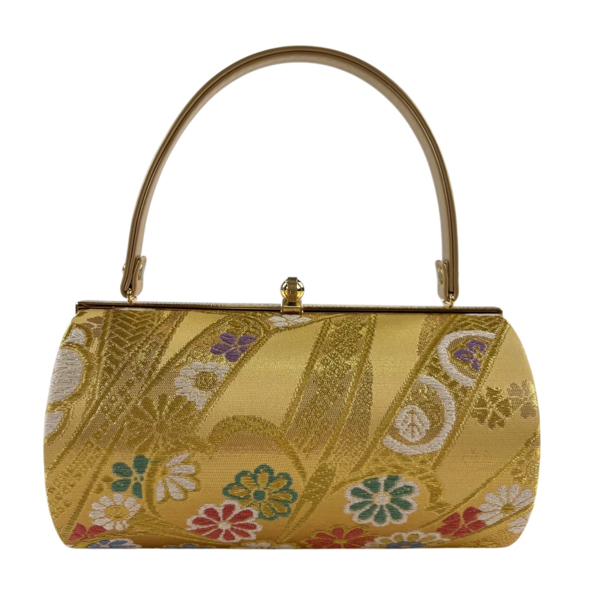 【美品】 和装バッグ 優品 フォーマル 桜 草花 金糸 箔 金色 和装小物 【中古】 msp30