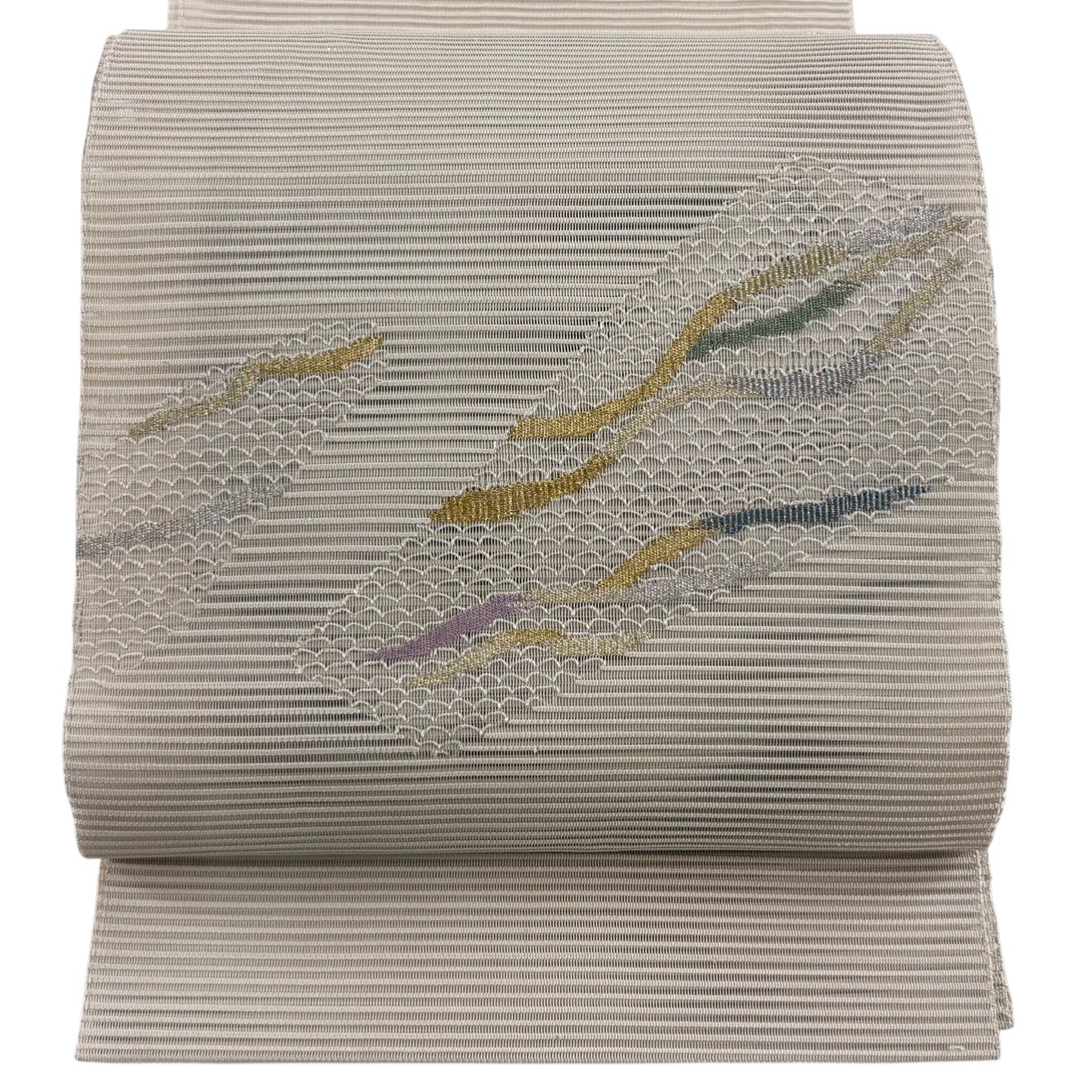 【美品】 名古屋帯 秀品 夏帯 絽 八寸名古屋帯 幾何学 金銀糸 クリーム 正絹 【中古】