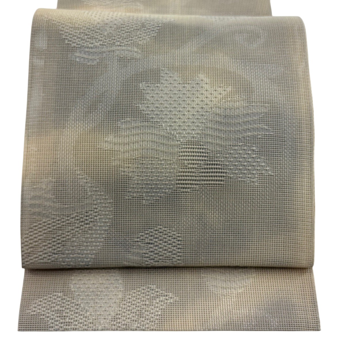 【美品】 名古屋帯 秀品 夏帯 八寸名古屋帯 松葉仕立て トンネル仕立て 花唐草 ベージュ 正絹 【中古】