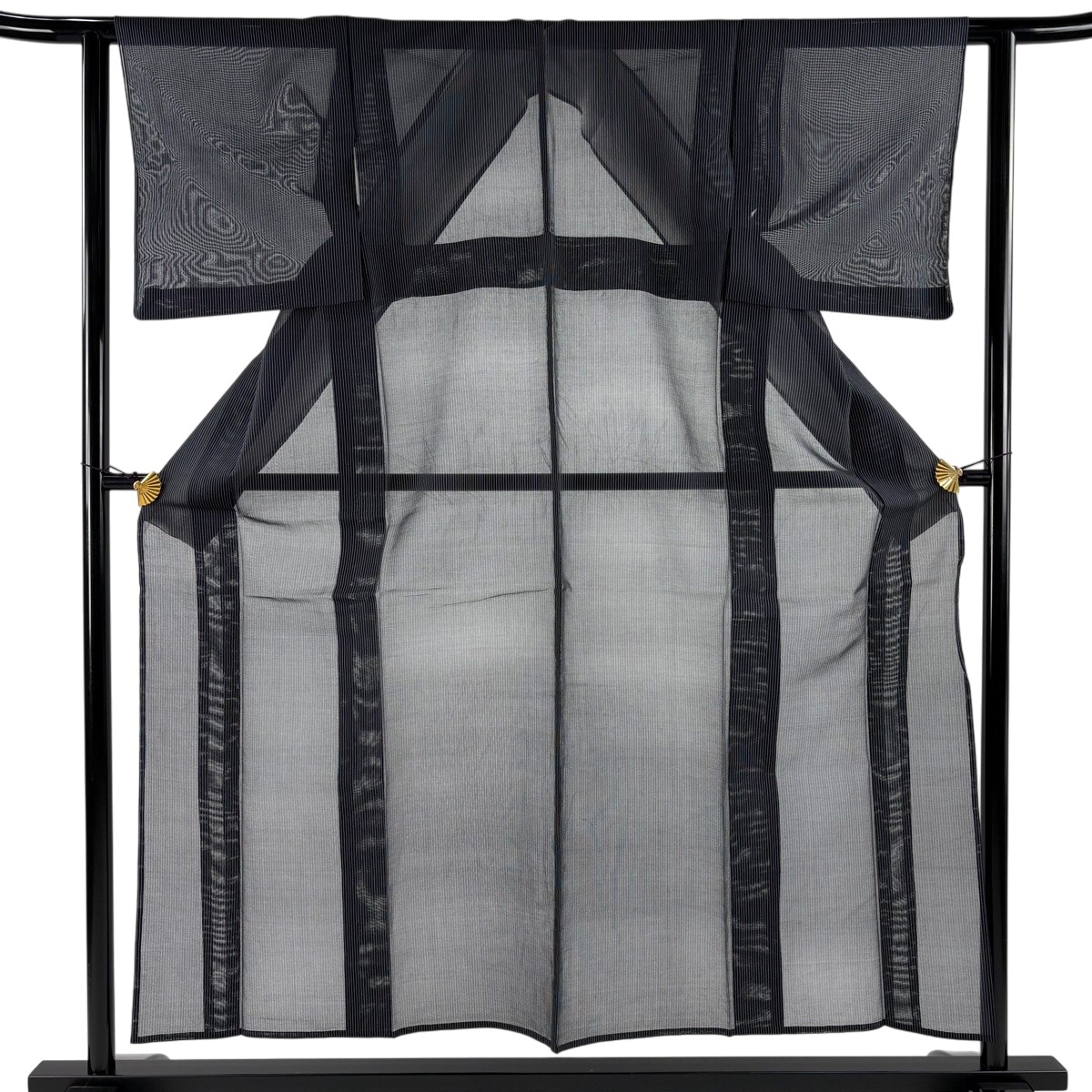 紬 身丈155cm 裄丈60.5cm S 薄物 夏紬 縞 墨色 正絹 秀品 【中古】