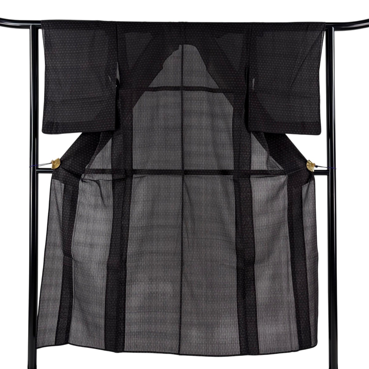 【美品】 紬 身丈150cm 裄丈62.5cm S 薄物 夏紬 トンボ 墨色 正絹 秀品 【中古】