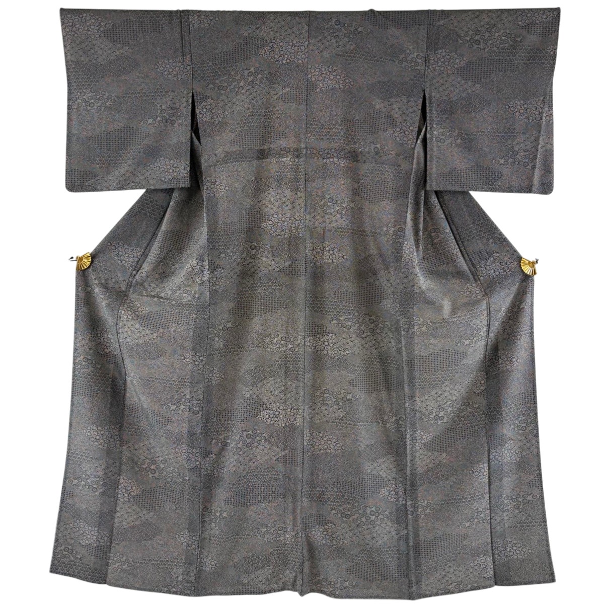 【美品】 江戸小紋 身丈154cm 裄丈62cm S 単衣 寄せ柄 雲文 黒灰 正絹 名品 【中古】 msp30