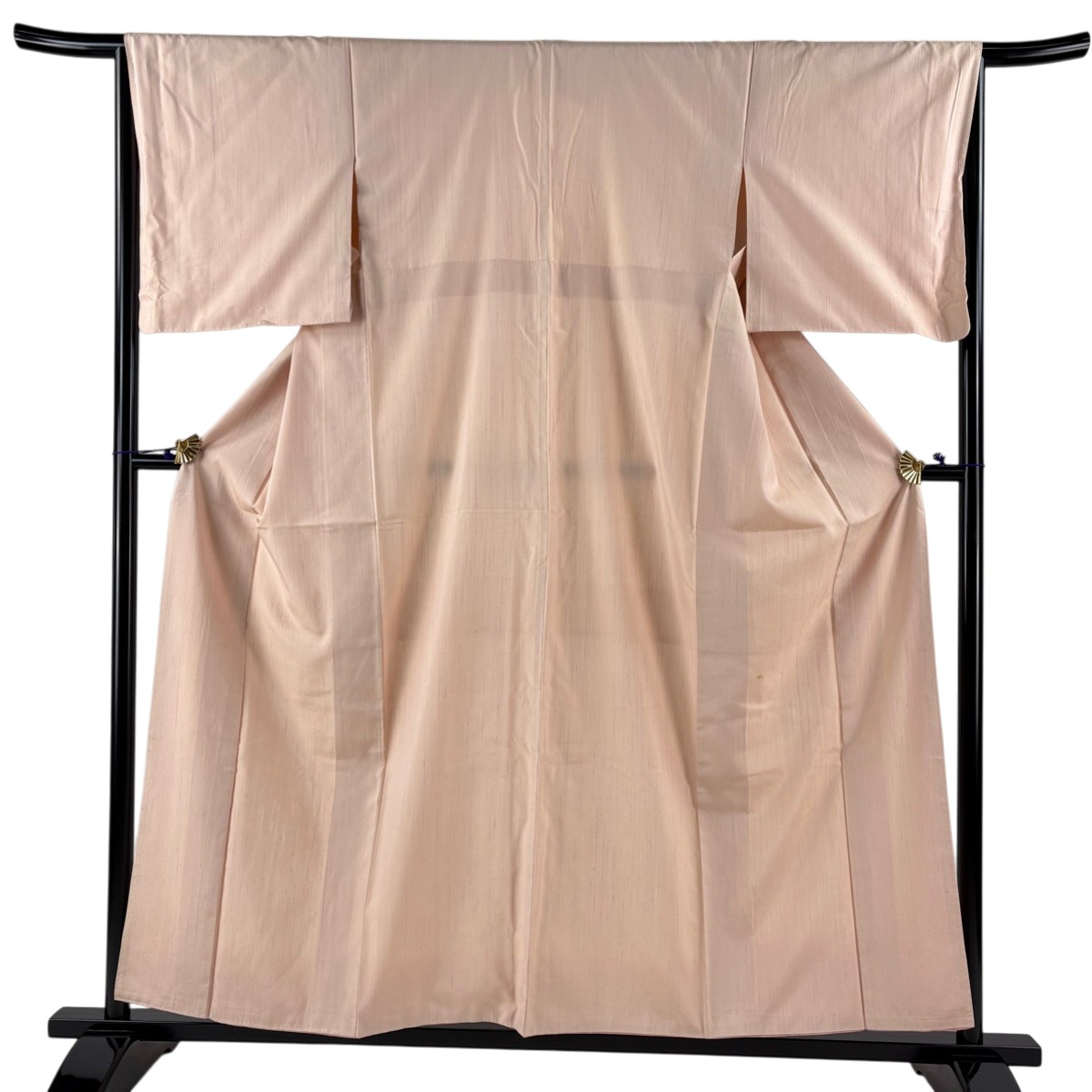 紬 身丈158cm 裄丈65.5cm M 袷 ピンクベージュ 正絹 名品 【中古】