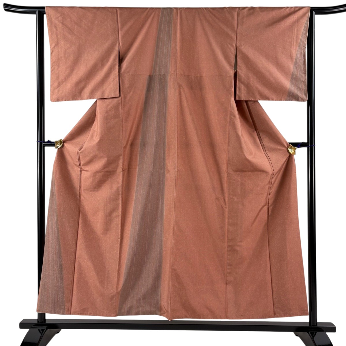 【美品】 付下げ 身丈155cm 裄丈63.5cm S 袷 紬地 縞 幾何学 赤茶 正絹 名品 【中古】