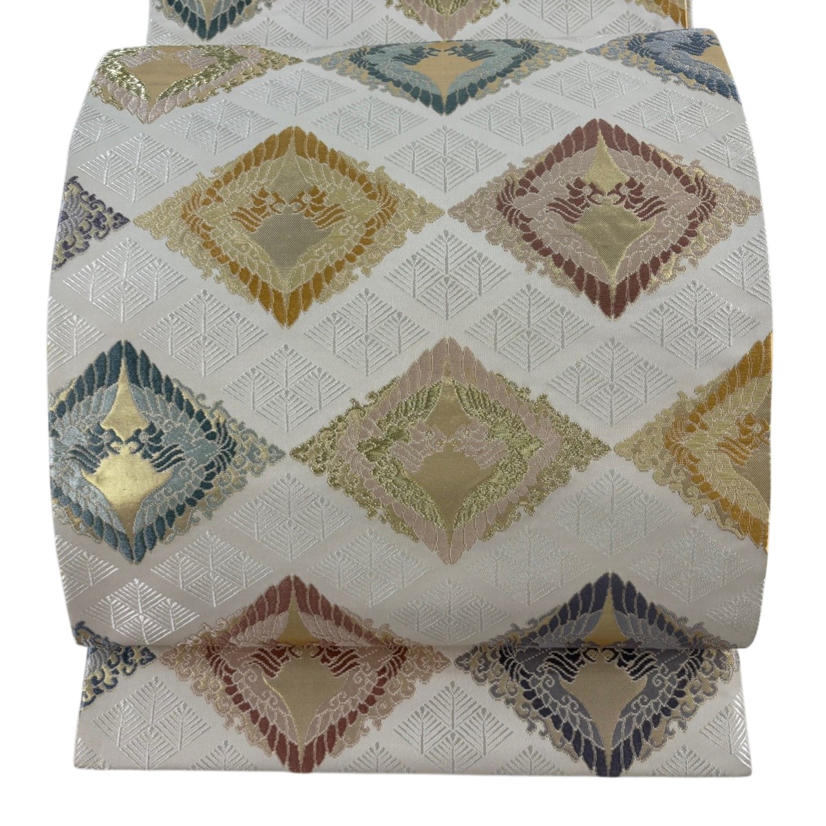 袋帯 名品 松菱鳳凰華文 箔 ベージュ 六通 正絹 【中古】