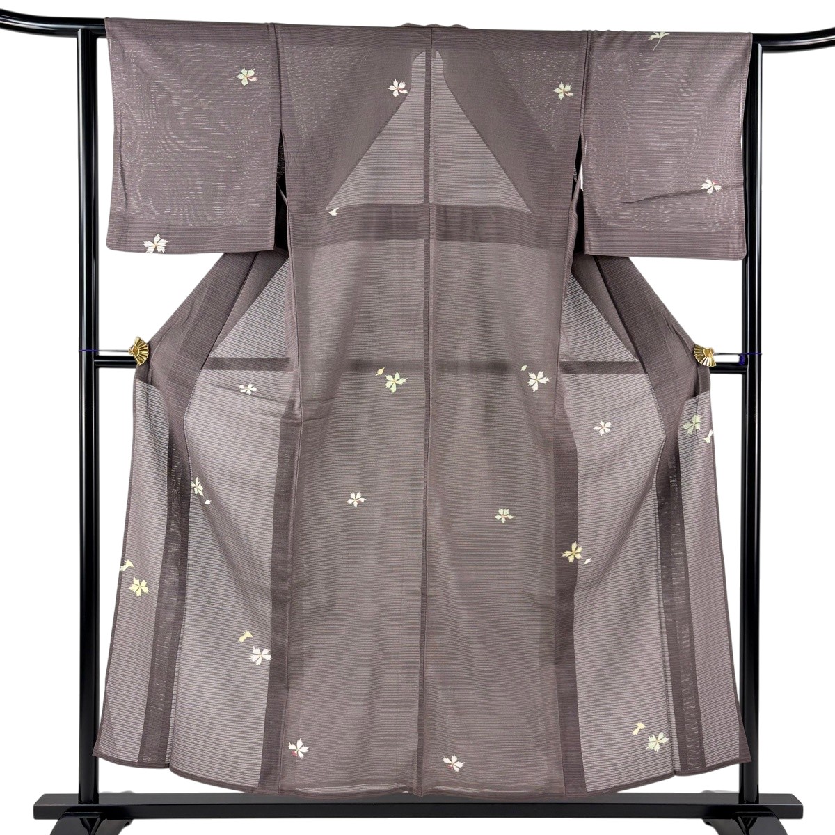 【美品】 小紋 身丈154.5cm 裄丈63cm S 薄物 絽 鷺草 灰紫 正絹 秀品 【中古】
