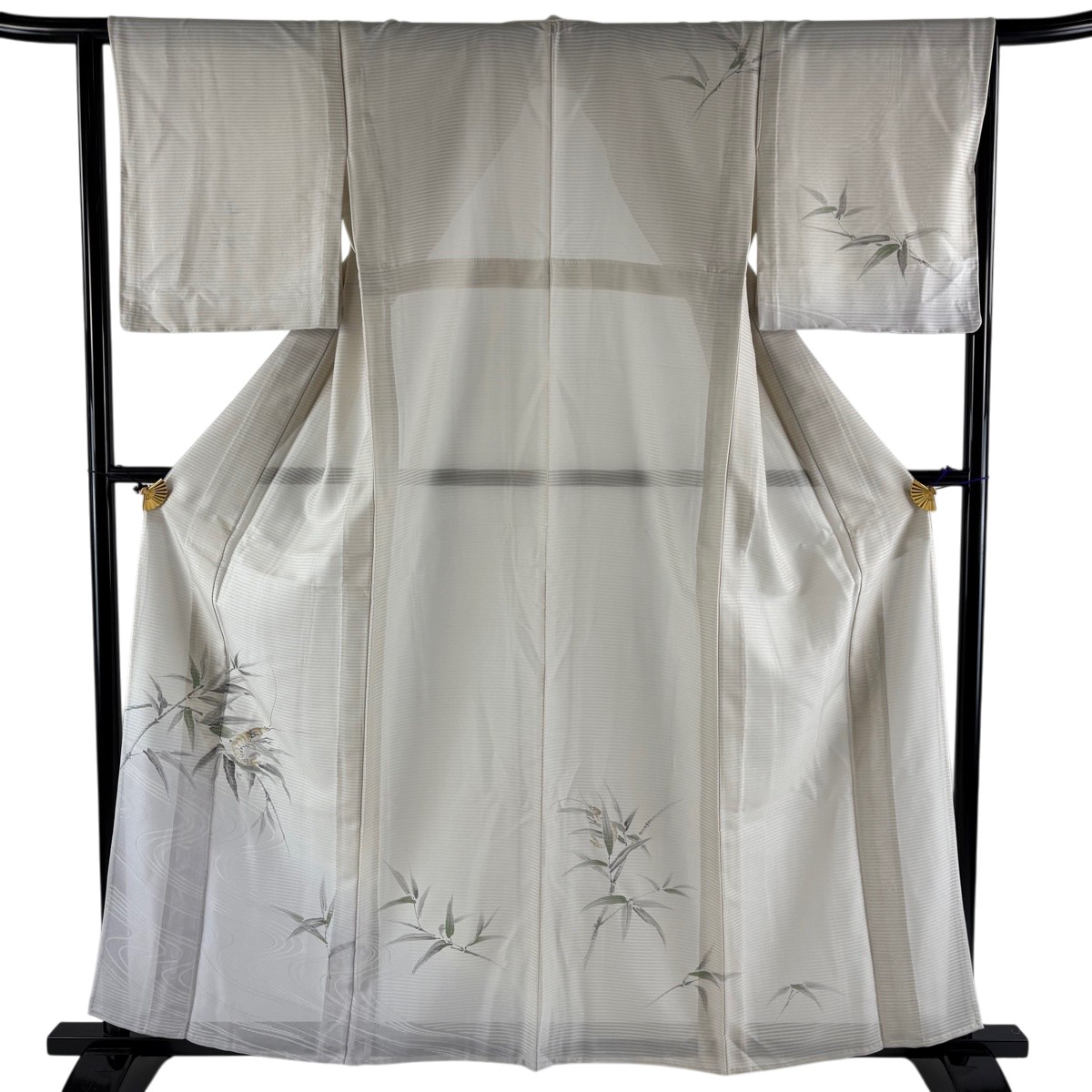 付下げ 身丈160cm 裄丈65cm M 薄物 絽 海老 枝葉 金彩 ぼかし ベージュ 正絹 秀品 【中古】
