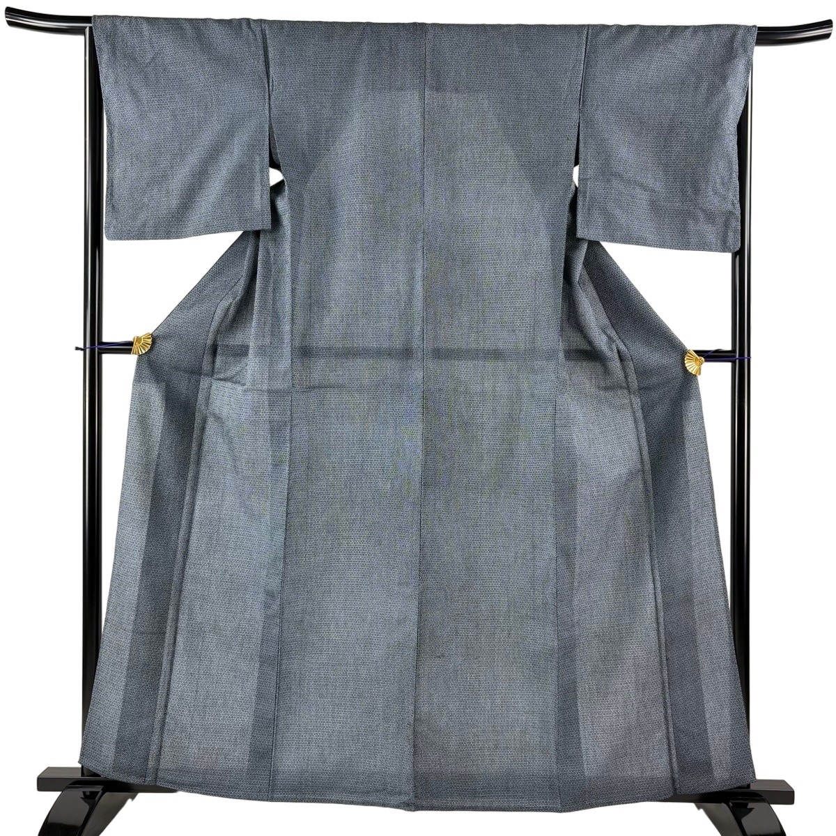 紬 身丈161cm 裄丈67cm M 単衣 バチ衿 亀甲 藍色 正絹 秀品 【中古】