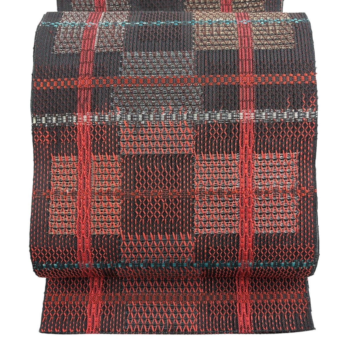 【美品】 名古屋帯 秀品 夏帯 八寸名古屋帯 トンネル仕立て 松葉仕立て 市松 金銀糸 黒灰 正絹 【中古】