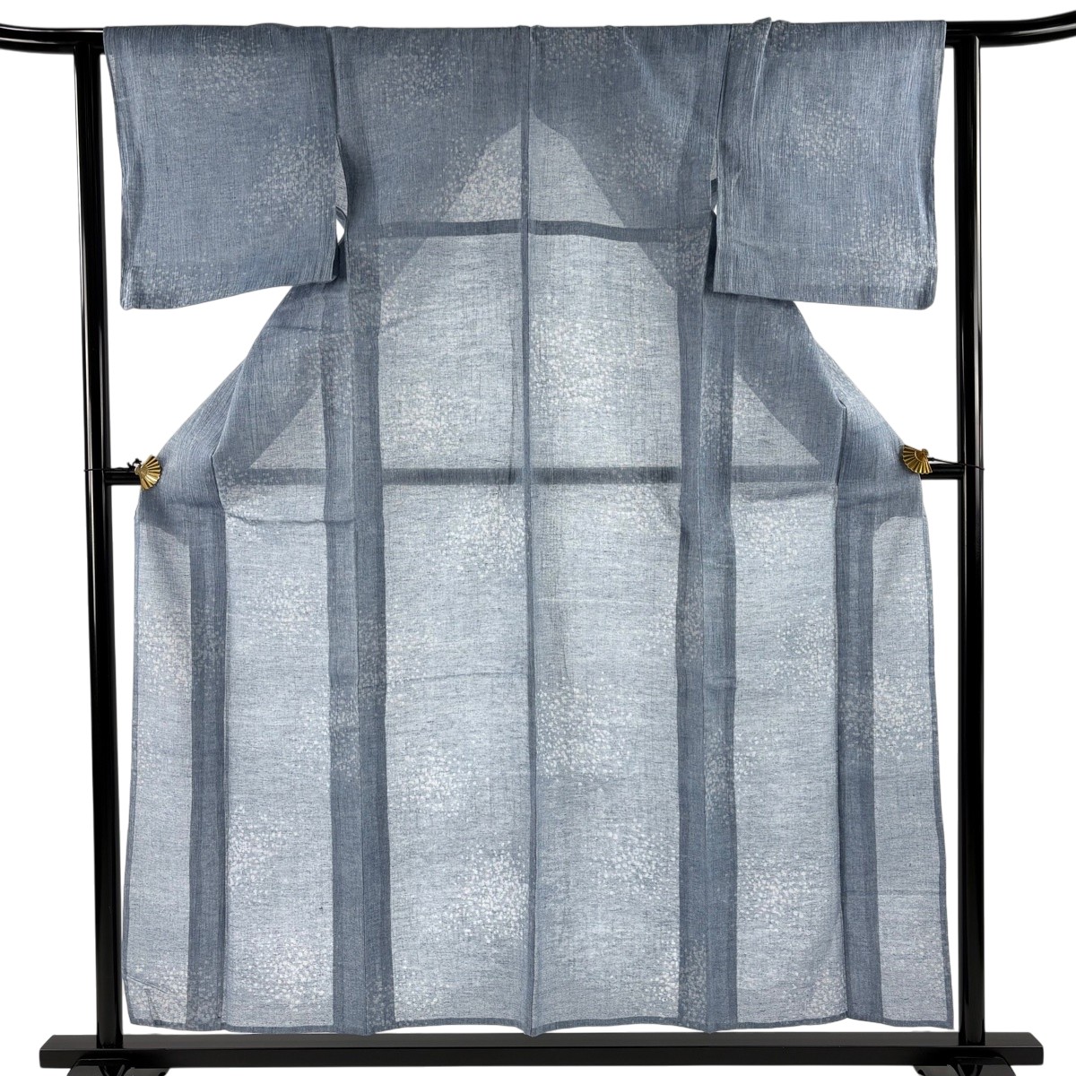 【美品】 紬 身丈156.5cm 裄丈63cm S 薄物 夏紬 幾何学模様 青灰色 正絹 名品 【中古】 msp30