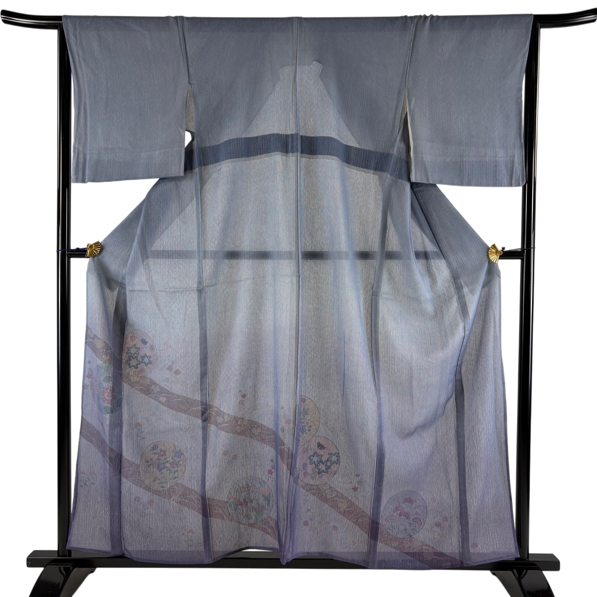 付下げ 身丈157cm 裄丈65.5cm M 紗絽袷 草花 丸文 銀糸 青灰色 正絹 名品 【中古】 msp30