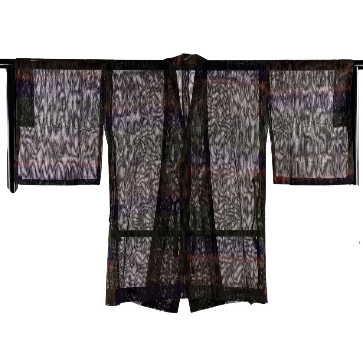 【美品】 道中着 身丈92.5cm 裄丈65.5cm M 和装コート 段ぼかし 茶緑色 正絹 名品 【中古】