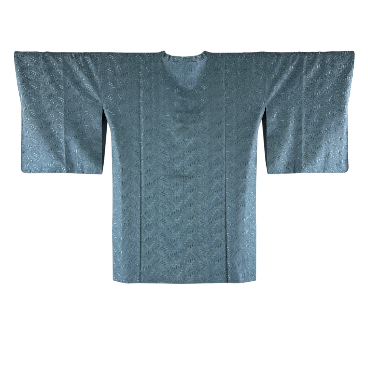 【美品】 道行 身丈87cm 裄丈64.5cm M 和装コート 角衿 葉柄 青灰色 正絹 秀品 【中古】