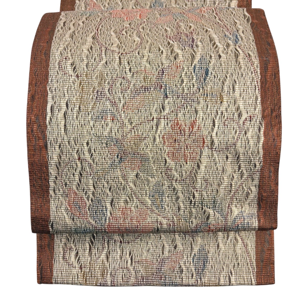 【美品】 袋帯 秀品 花唐草 金通し 箔 薄茶色 六通 正絹 【中古】