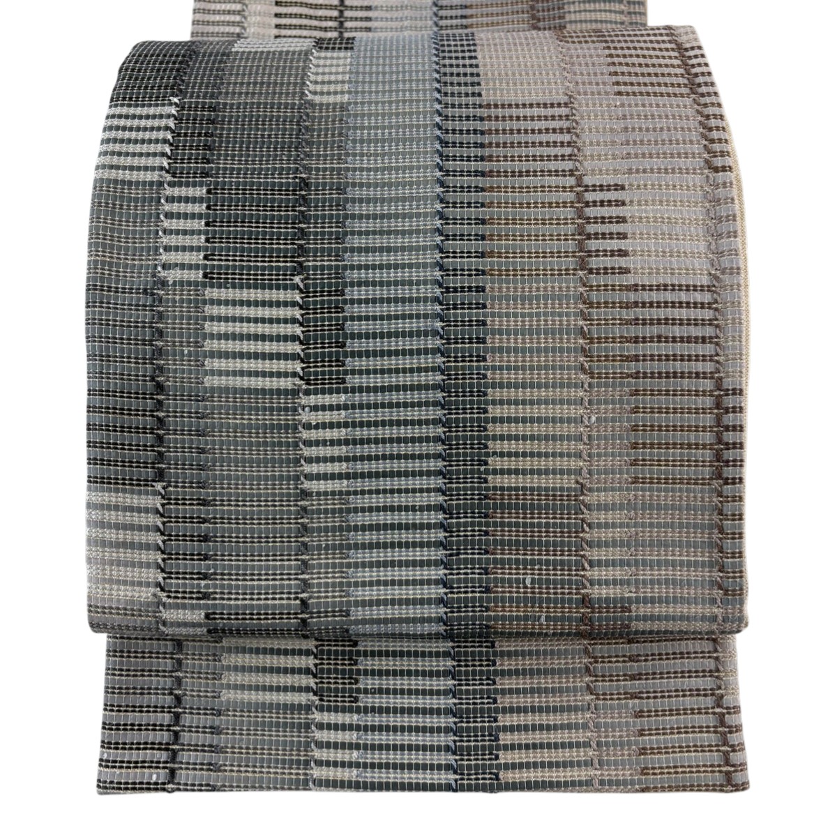 【美品】 袋帯 秀品 縞 金糸 銀彩 灰色 六通 正絹 【中古】