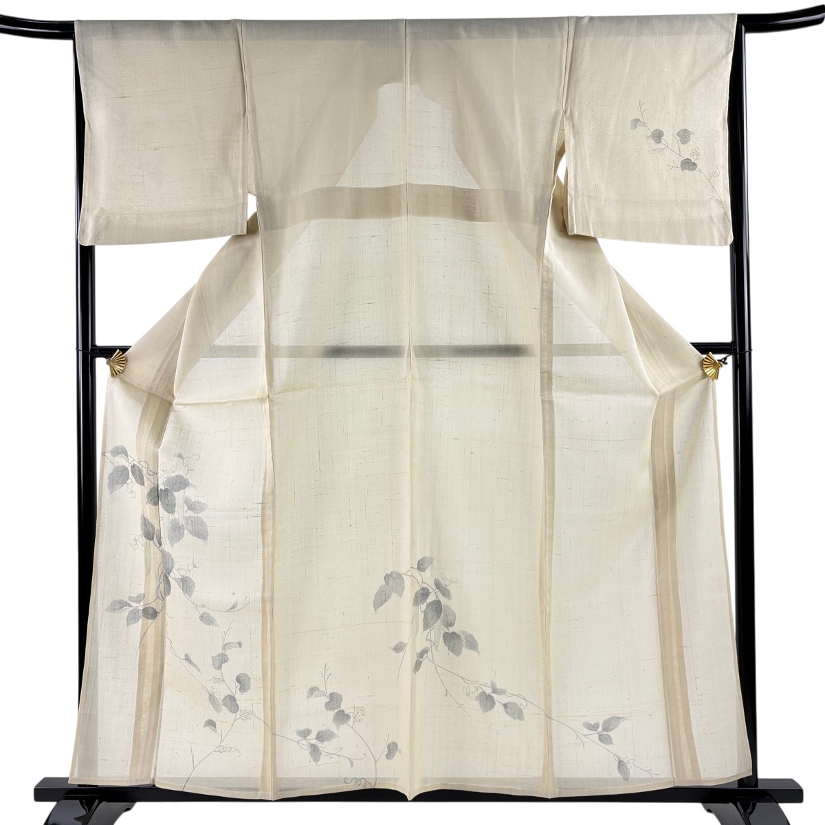 訪問着 身丈161cm 裄丈65cm M 袷 夏紬地 サヤエンドウ ベージュ 正絹 秀品 【中古】 8,968円