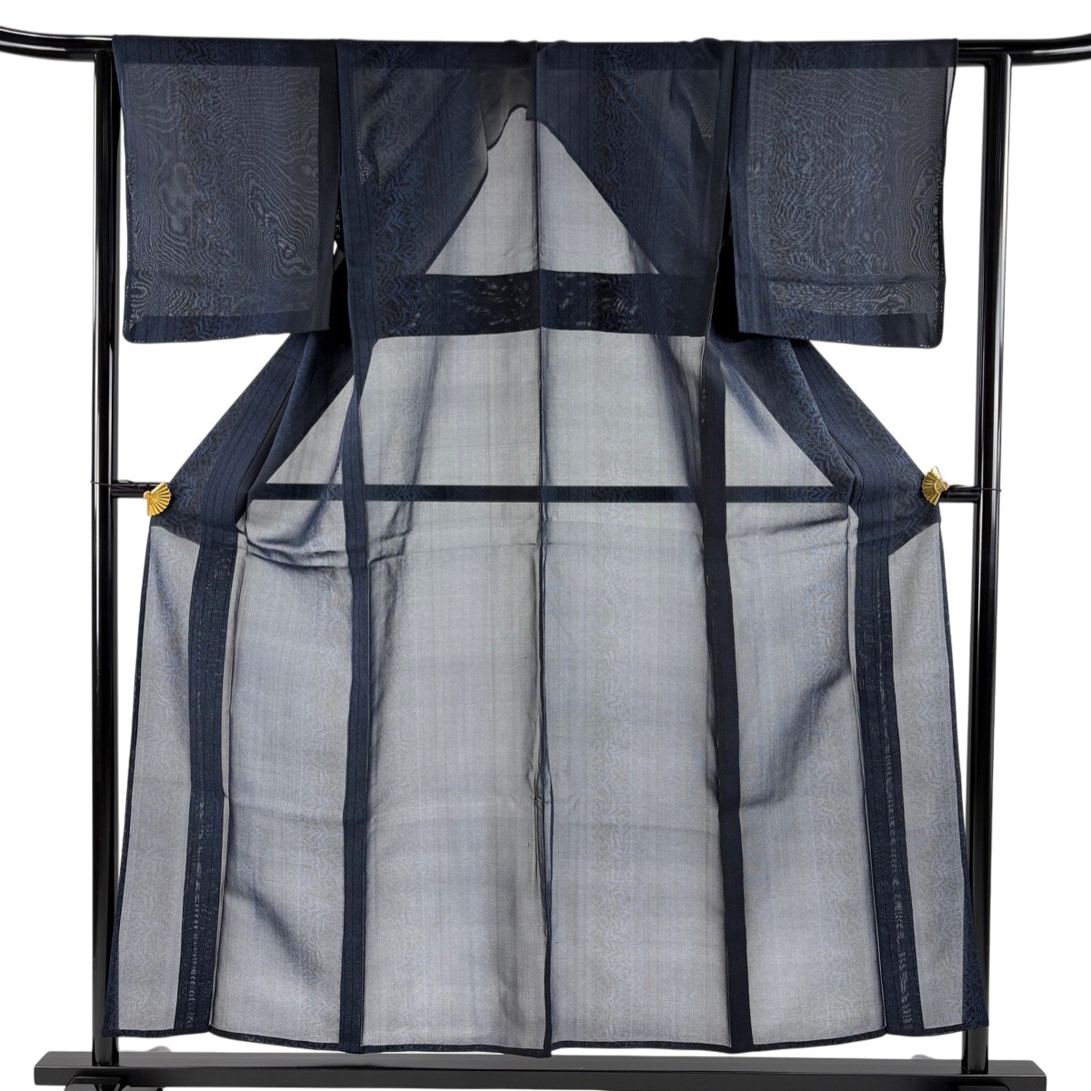 【美品】 大島紬 身丈156.5cm 裄丈62cm S 薄物 夏紬 縦縞 葉柄 濃紺 正絹 名品 【中古】