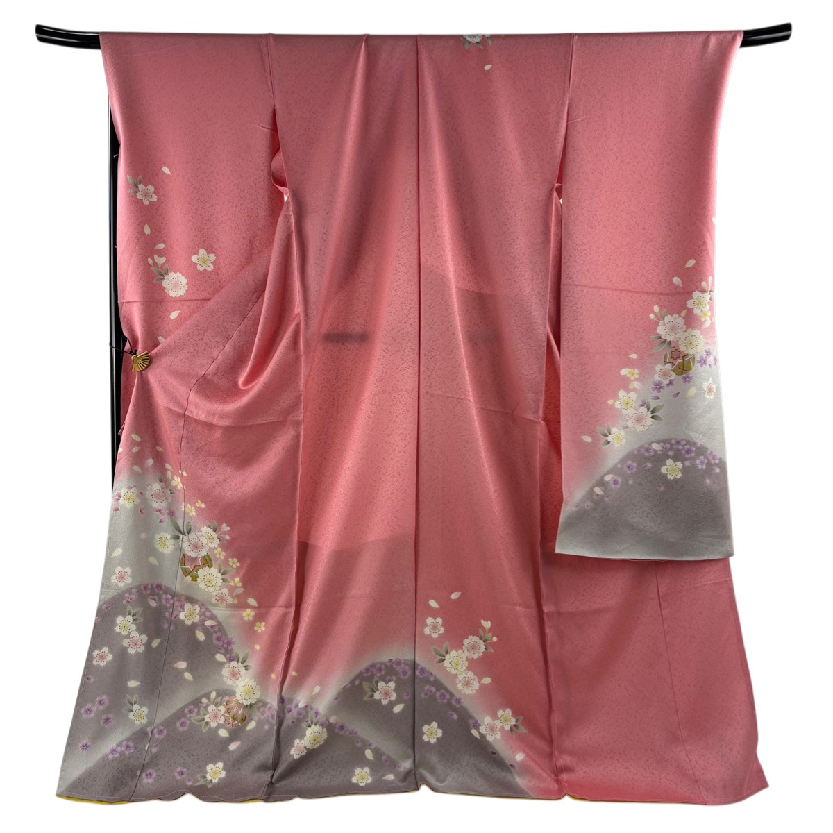 【美品】振袖 身丈179cm 裄丈71.5cm 未仕立て 仮絵羽 桜 手鞠 金彩 染め分け ピンク 正絹 名品 【中古】