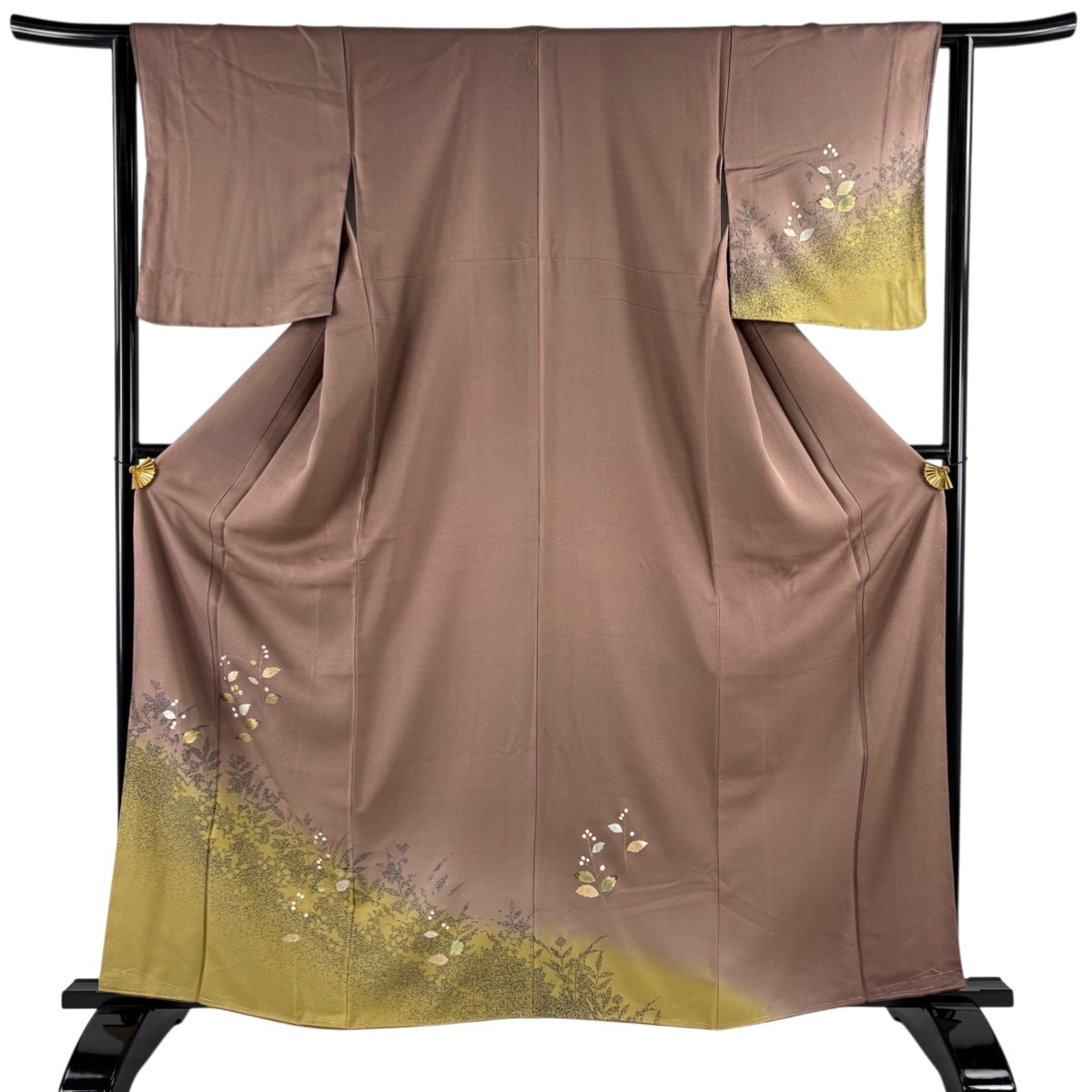【美品】 付下げ 身丈162cm 裄丈63cm S 袷 葉と実 シルエット 螺鈿 金銀彩 薄小豆 正絹 名品 一つ紋 【中古】
