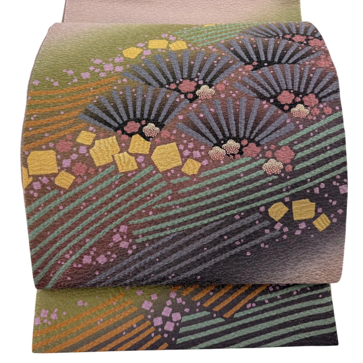 【美品】 袋帯 逸品 滝泰 落款あり 梅 金糸 ぼかし 薄紫 お太鼓柄 正絹 【中古】