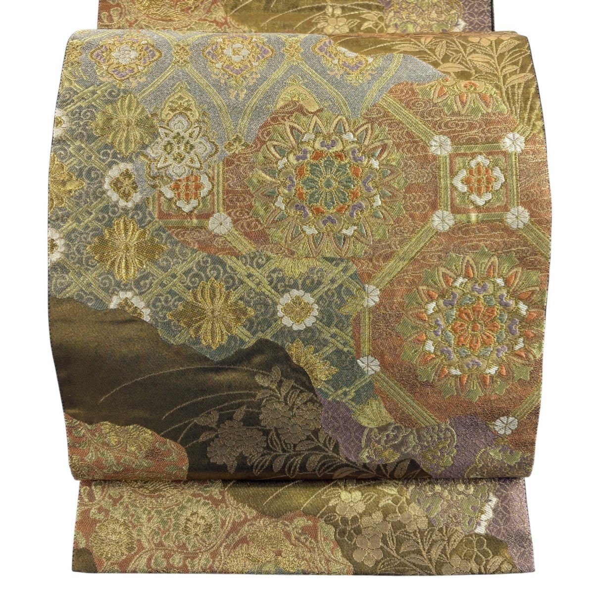 【美品】 袋帯 秀品 道長取 草花 箔 金糸 金色 六通 正絹 【中古】